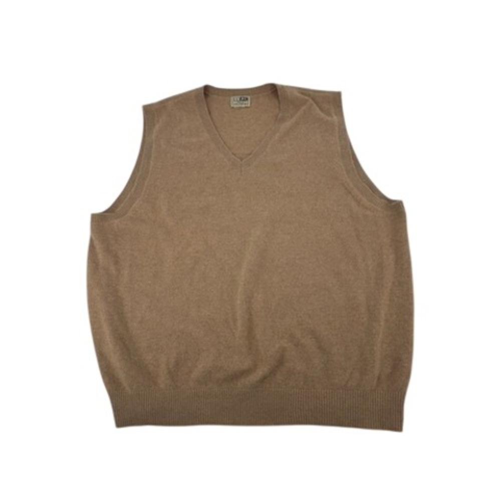 LL Bean Cashmere Sweater Vest Mens XXL Tan V-Neck Sleeveless Pullover Luxury